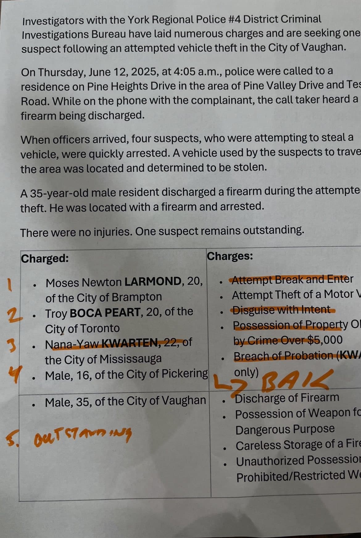 Fact Check: The resident was charged with discharging a firearm, possession of a weapon for a dangerous purpose, careless storage of a firearm and unauthorized possession of a prohibited or restricted firearm.