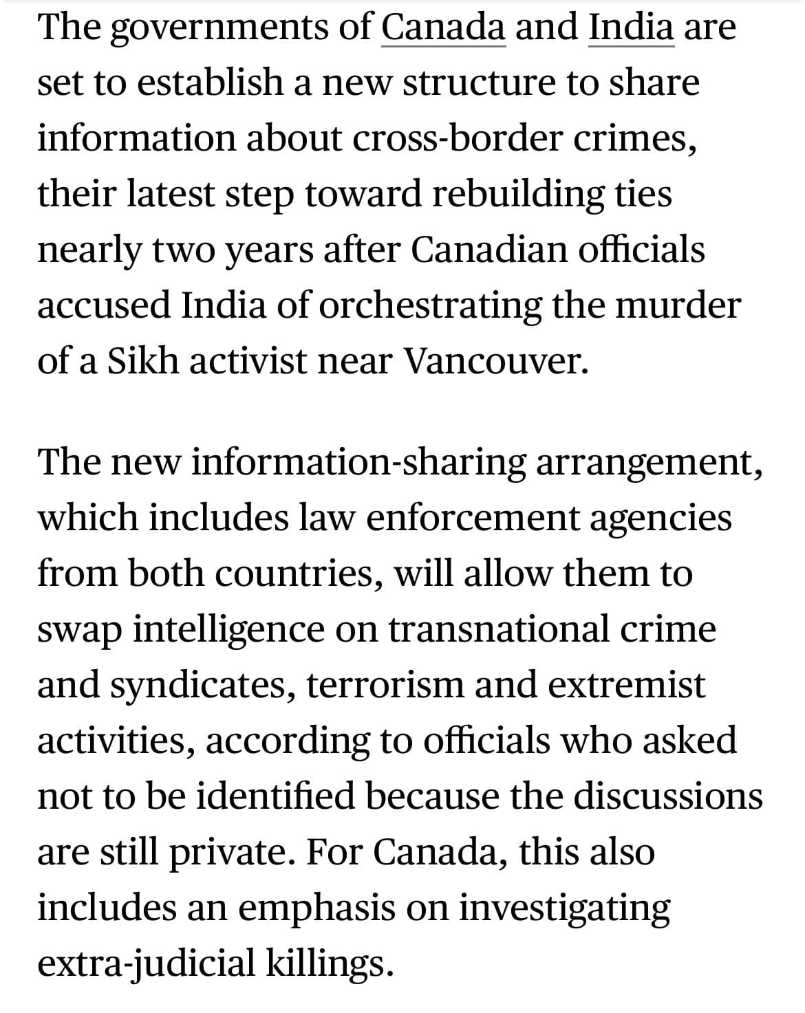 Fact Check: The new information-sharing arrangement will allow them to swap intelligence on transnational crime and syndicates, terrorism and extremist activities.