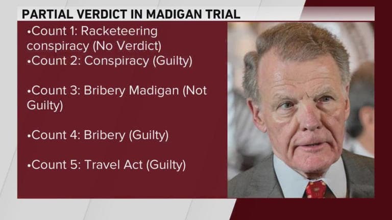 Fact Check: The jury deadlocked on six counts against Madigan, including an overarching racketeering conspiracy charge.