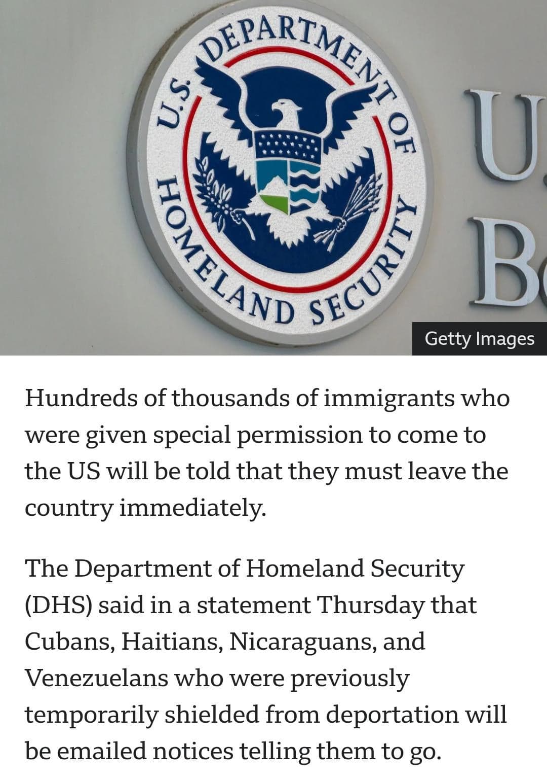Fact Check: The Department of Homeland Security (DHS) said in a statement Thursday that Cubans, Haitians, Nicaraguans, and Venezuelans who were previously temporarily shielded from deportation will be emailed notices telling them to go.