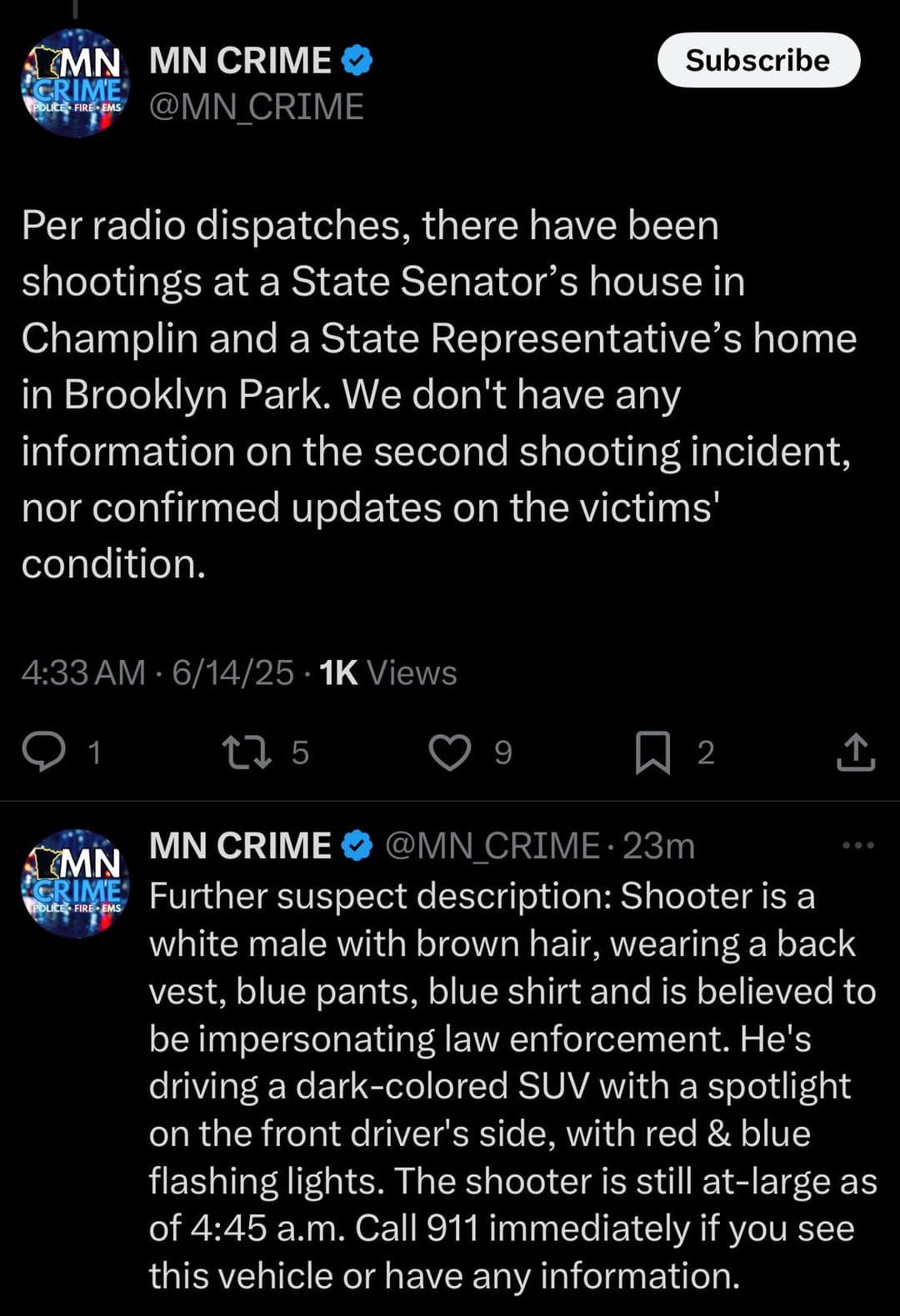 Fact Check: The suspect's vehicle, which resembled a police vehicle, was found in Melissa Hortman's driveway.