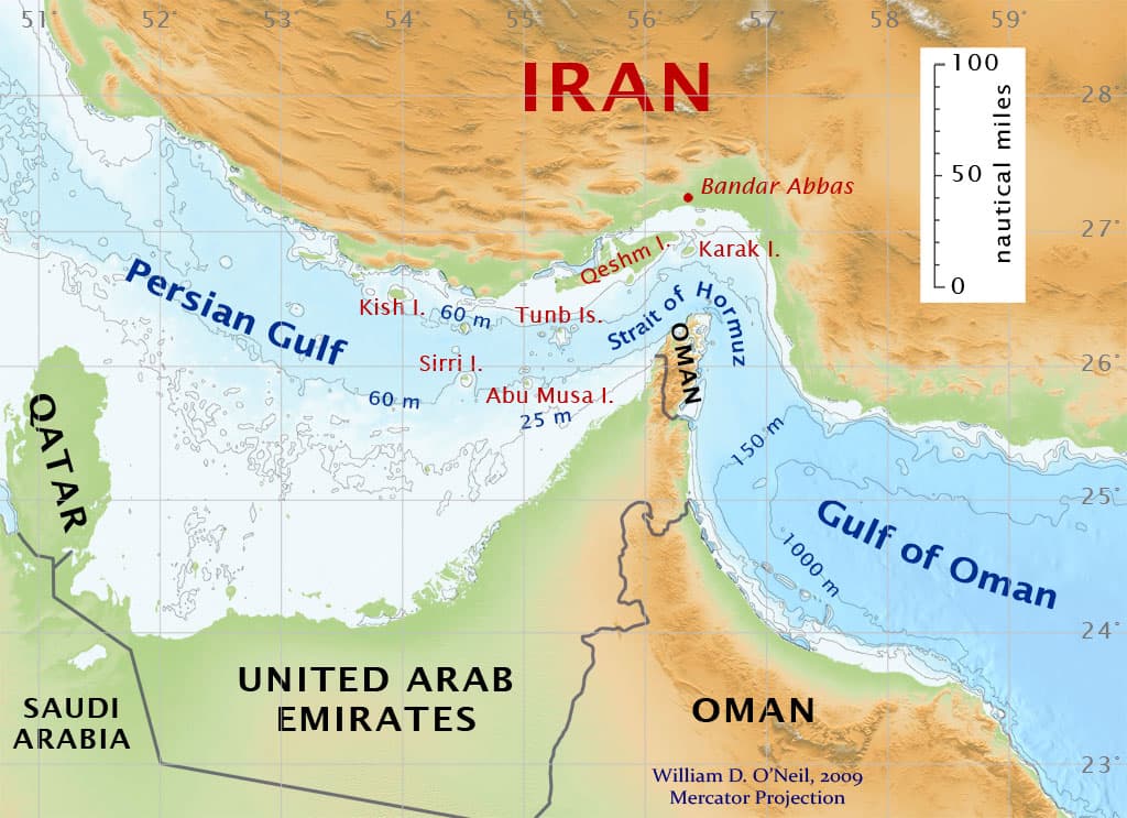 Fact Check: The Strait of Hormuz is located between Oman and Iran and is 21 miles (33 km) wide at its narrowest point.