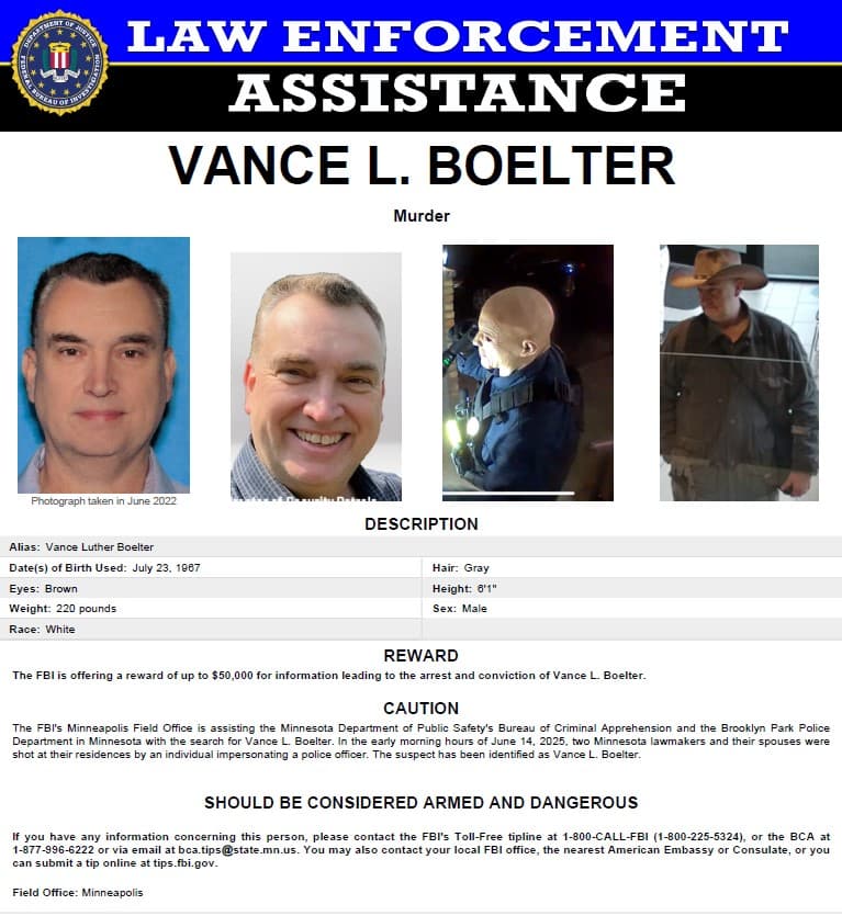 Fact Check: The FBI is offering a $50,000 reward for information leading to the arrest of Vance Boelter.