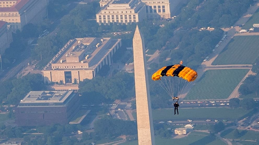 Fact Check: The Army's Golden Knights parachuted at the beginning of the parade to avoid rain.