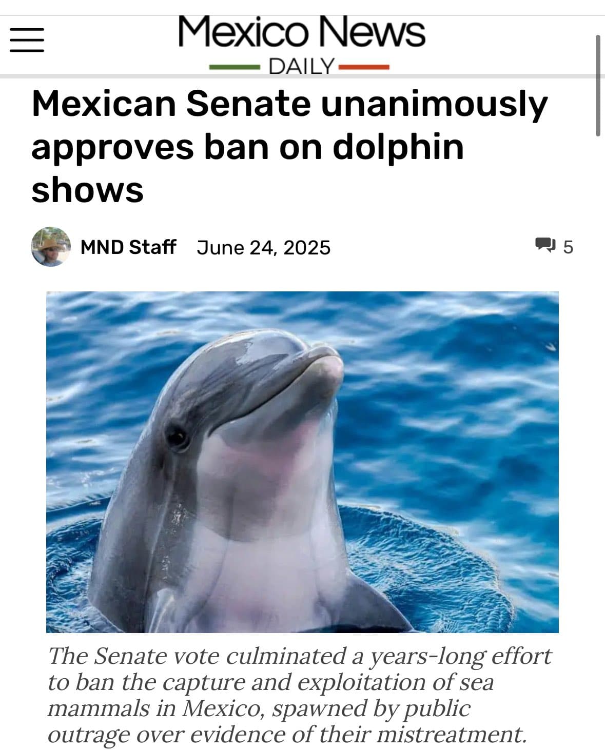 Fact Check: Mexico bans dolphin shows with unanimous 99-0 Senate vote.