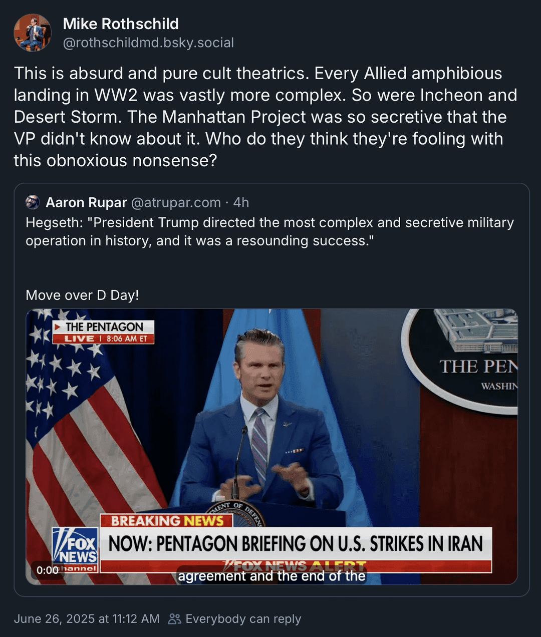 Fact Check: Hegseth's assertion is labeled as 'absurd and pure cult theatrics'.