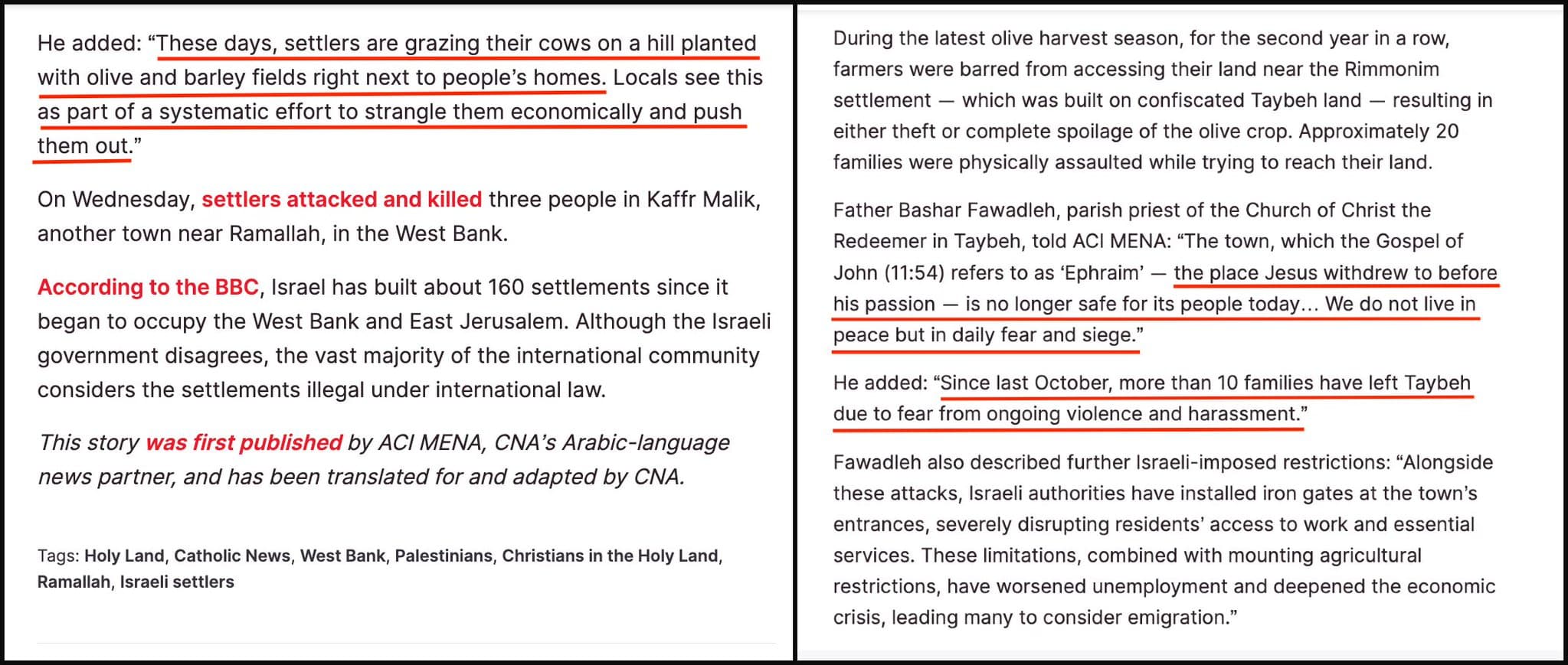 Fact Check: Over 10 families left Taybeh due to fear of violence and harassment.
