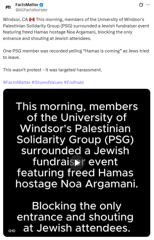 Fact Check: University of Windsor group yelled 'Hamas are coming' at fundraiser.