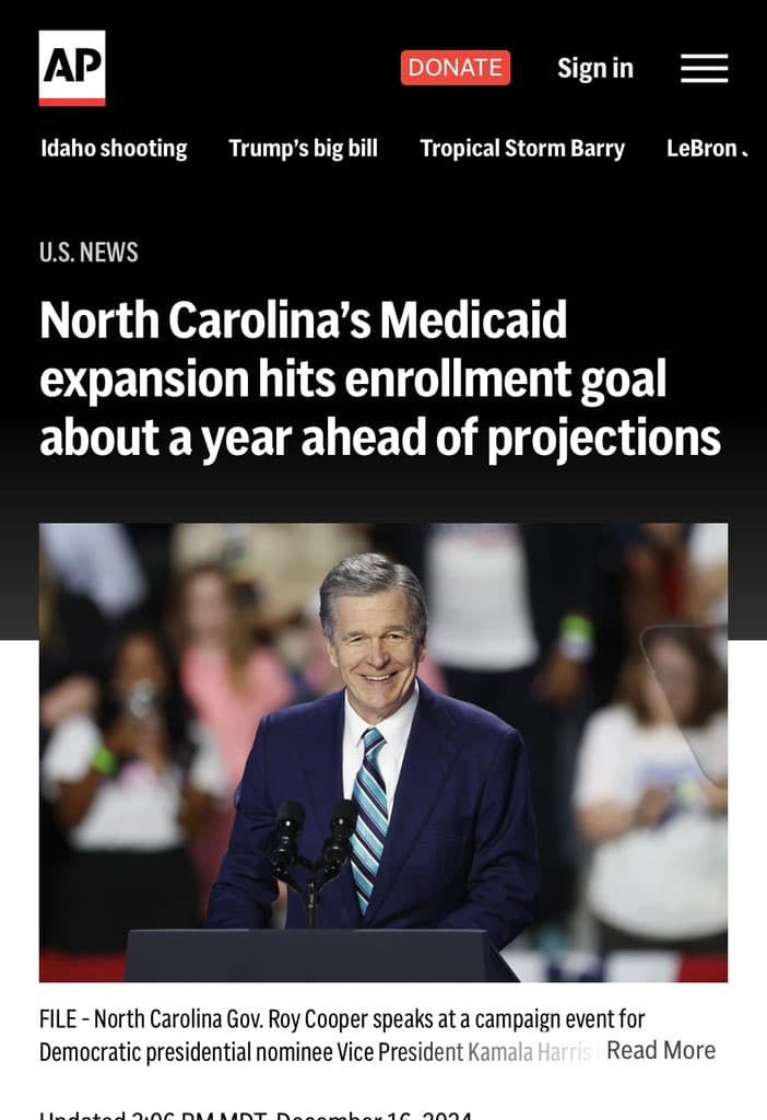 Fact Check: Approximately 663,000 people in North Carolina are enrolled in Medicaid.