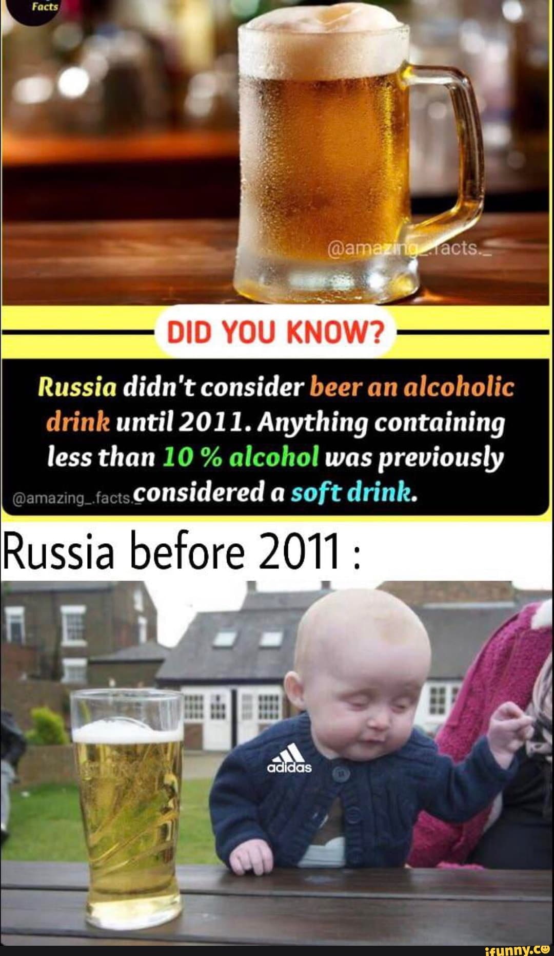 Fact Check: Russia didn't consider beer an alcoholic drink until 2011. Anything containing less than 10% alcohol was previously considered a "soft drink.