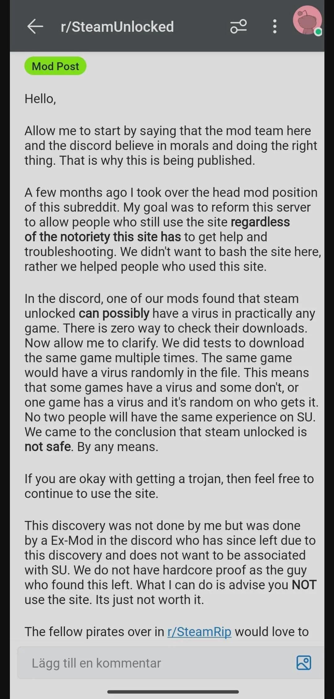 Fact Check: steamunlocked is harmful
