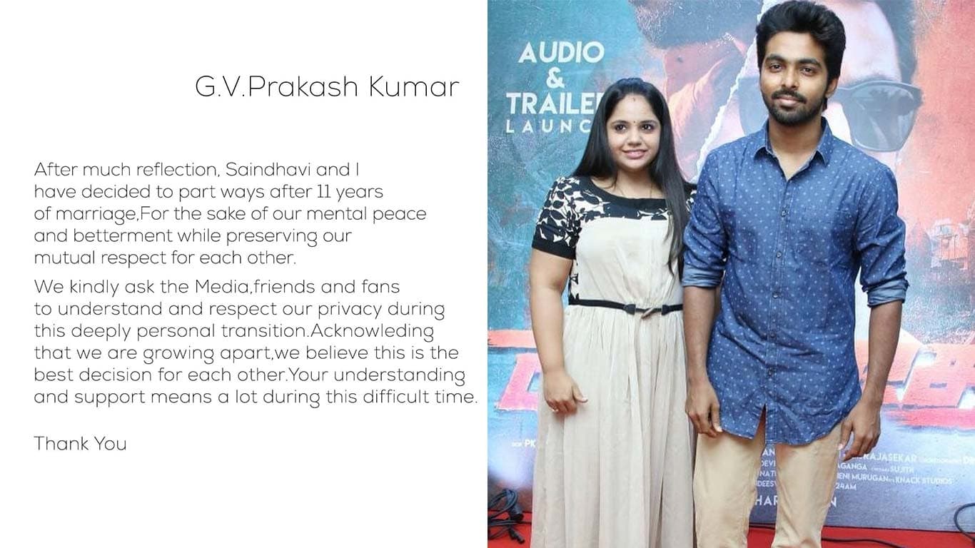Fact Check: Are GV Prakash and Saindhavi divorce?