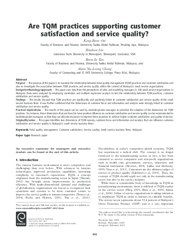 Fact Check: Are TQM practices supporting customer satisfaction and service quality?