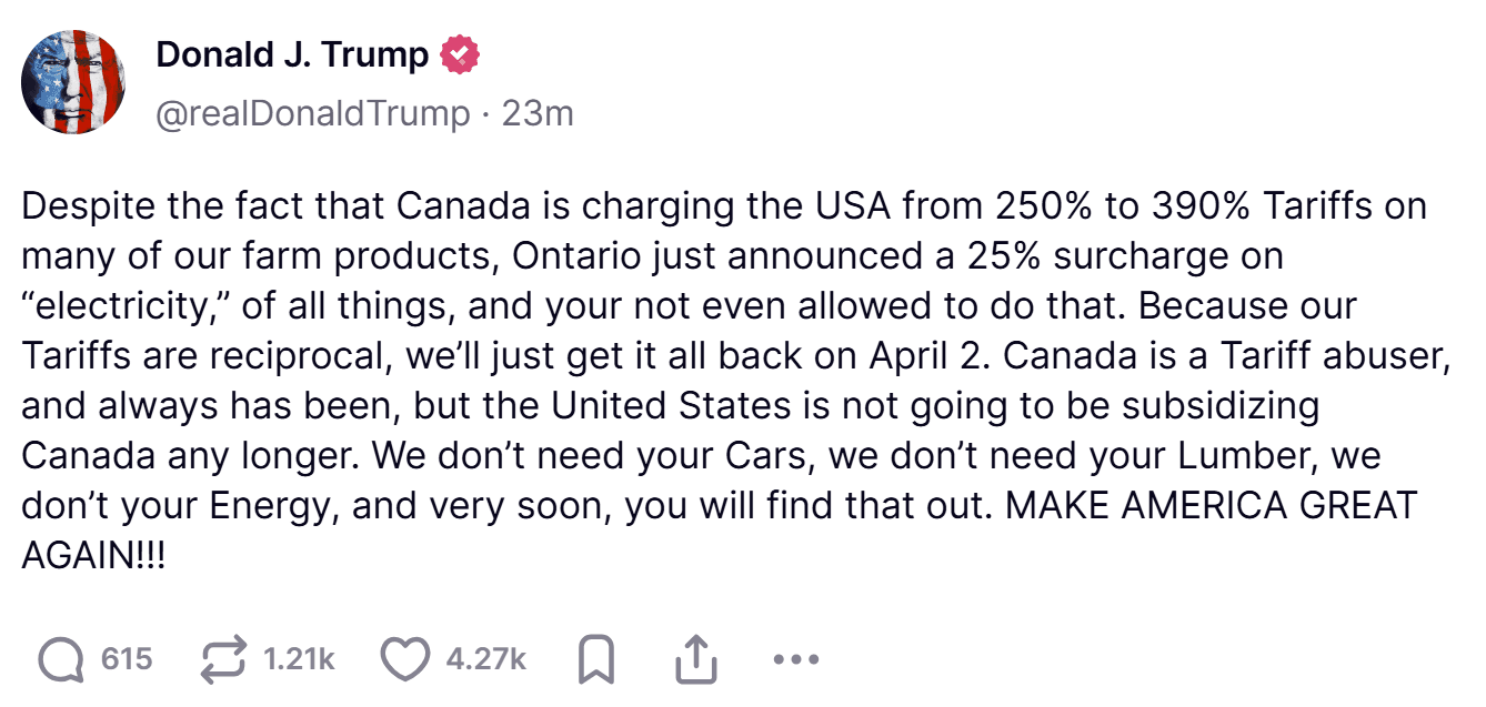 Fact Check: It is illegal for Canada to put 25% surcharge on Electricity to the US